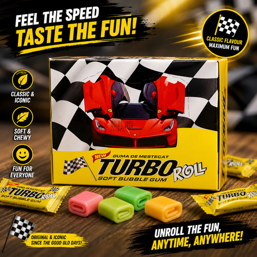 Turbo Roll Soft Bubble Gum – Classic Retro Chewing Gum