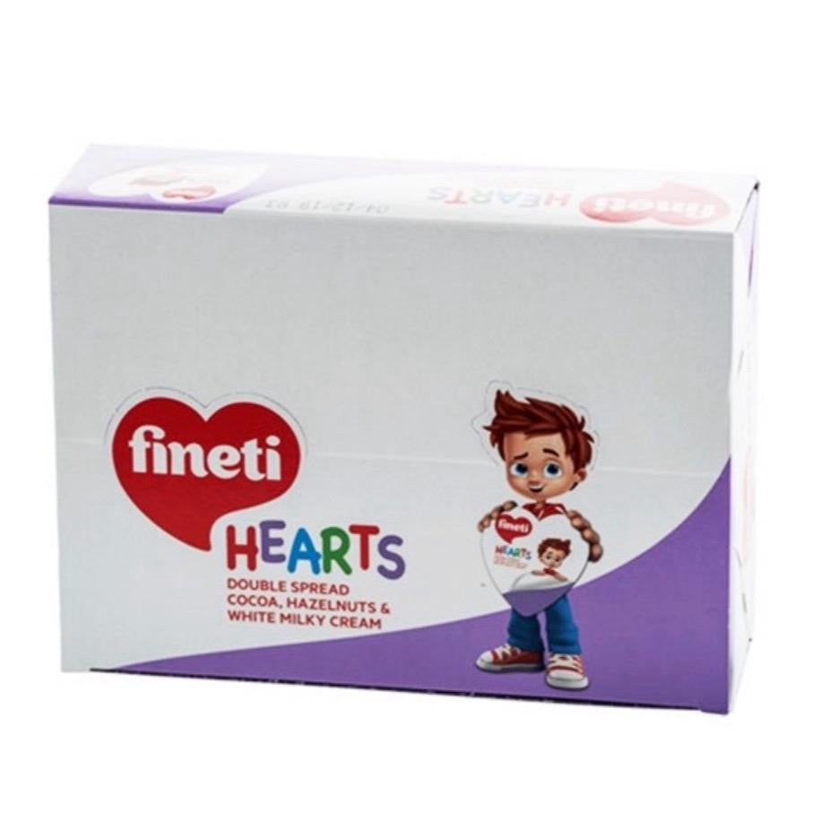 Fineti Hearts Double Spread – Cocoa, Hazelnut & White Milky Cream 24 x 19g
